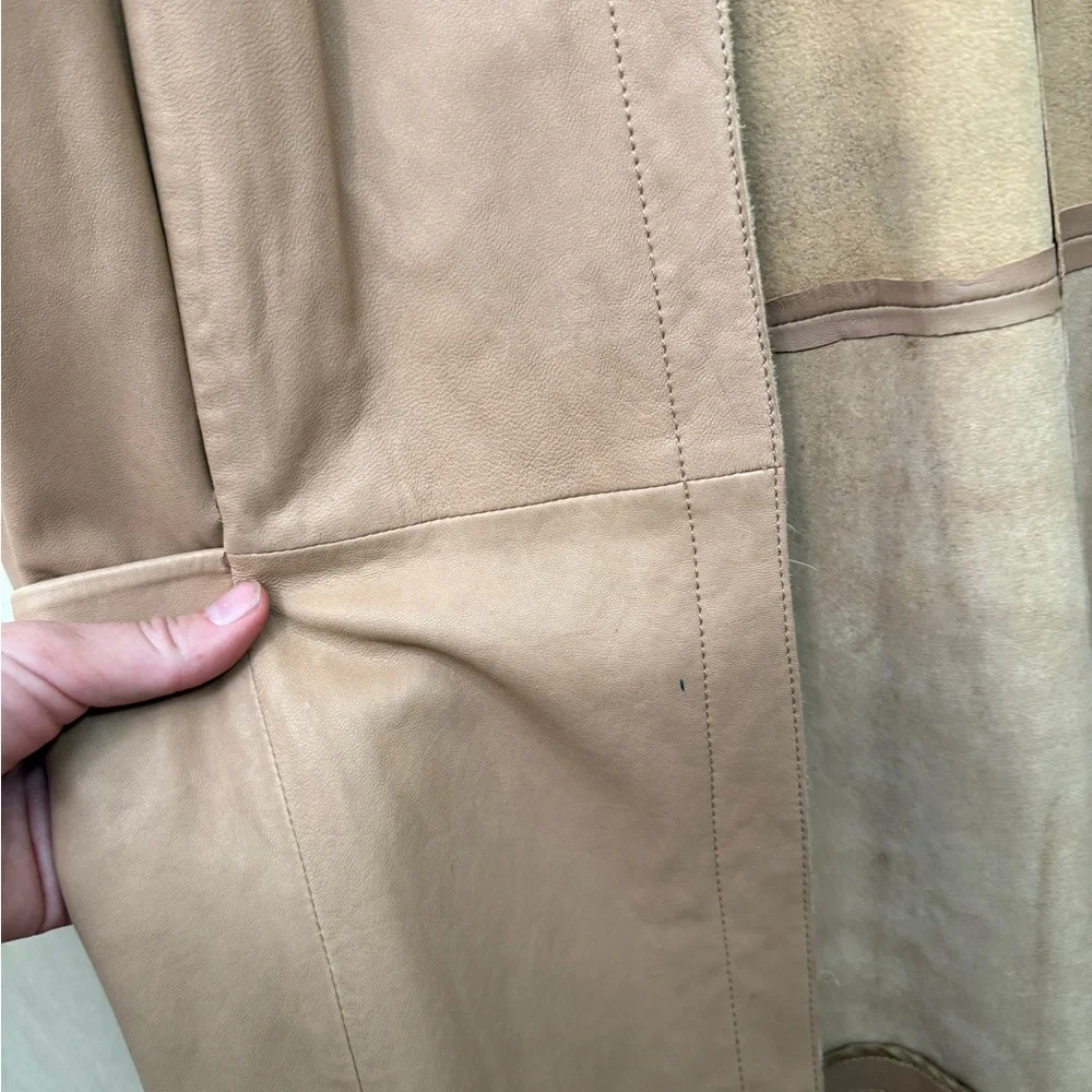 VINCE Genuine Leather Lightweight Open Front Collarless‎ Coat Jacket Tan 6